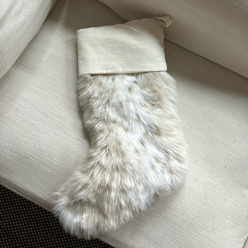 Pottery Barn Ivory and Beige Fur Stocking